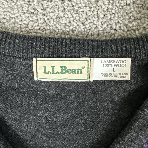 Vtg LL Bean Sweater Mens L 100% Scotland Wool V-Neck Argyle Pullover Cabincore - Picture 2 of 6